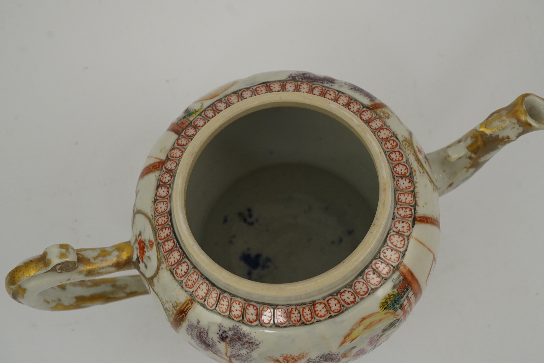 A Chinese famille rose ‘mandarin’ ogee shaped teapot, Qianlong period